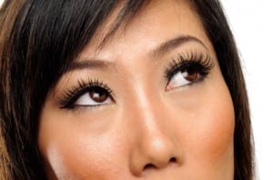 clos-up of woman's brown eyes