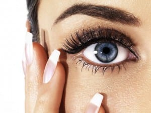 close-up of a woman's blue eye