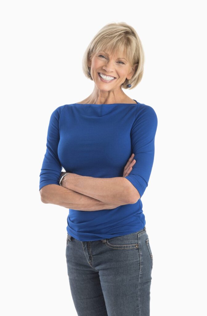 woman standing arms crossed over white background