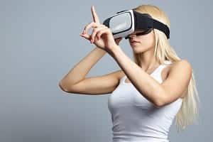 blond woman with  virtual realtity glasess 