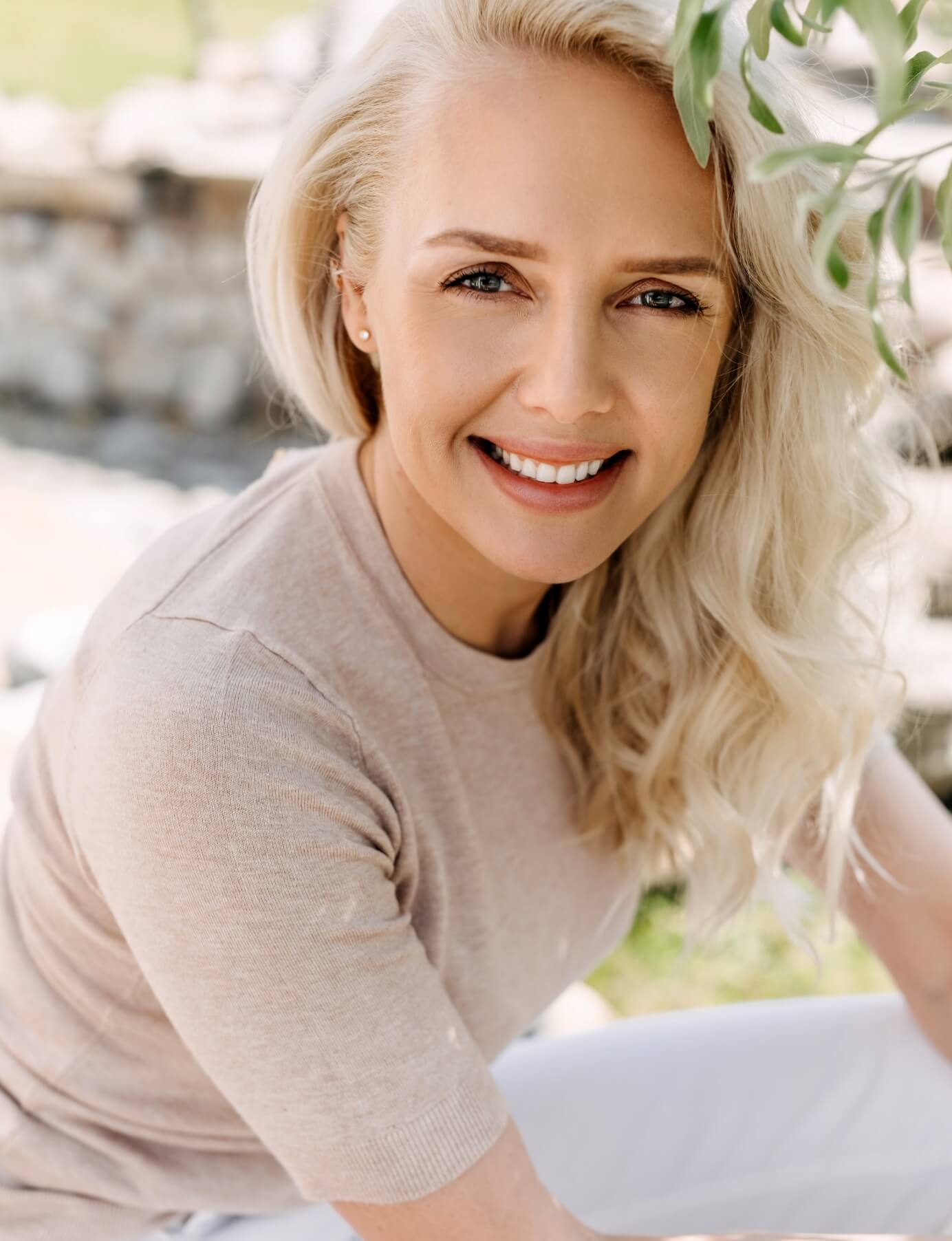 Blond woman with smooth mature skin