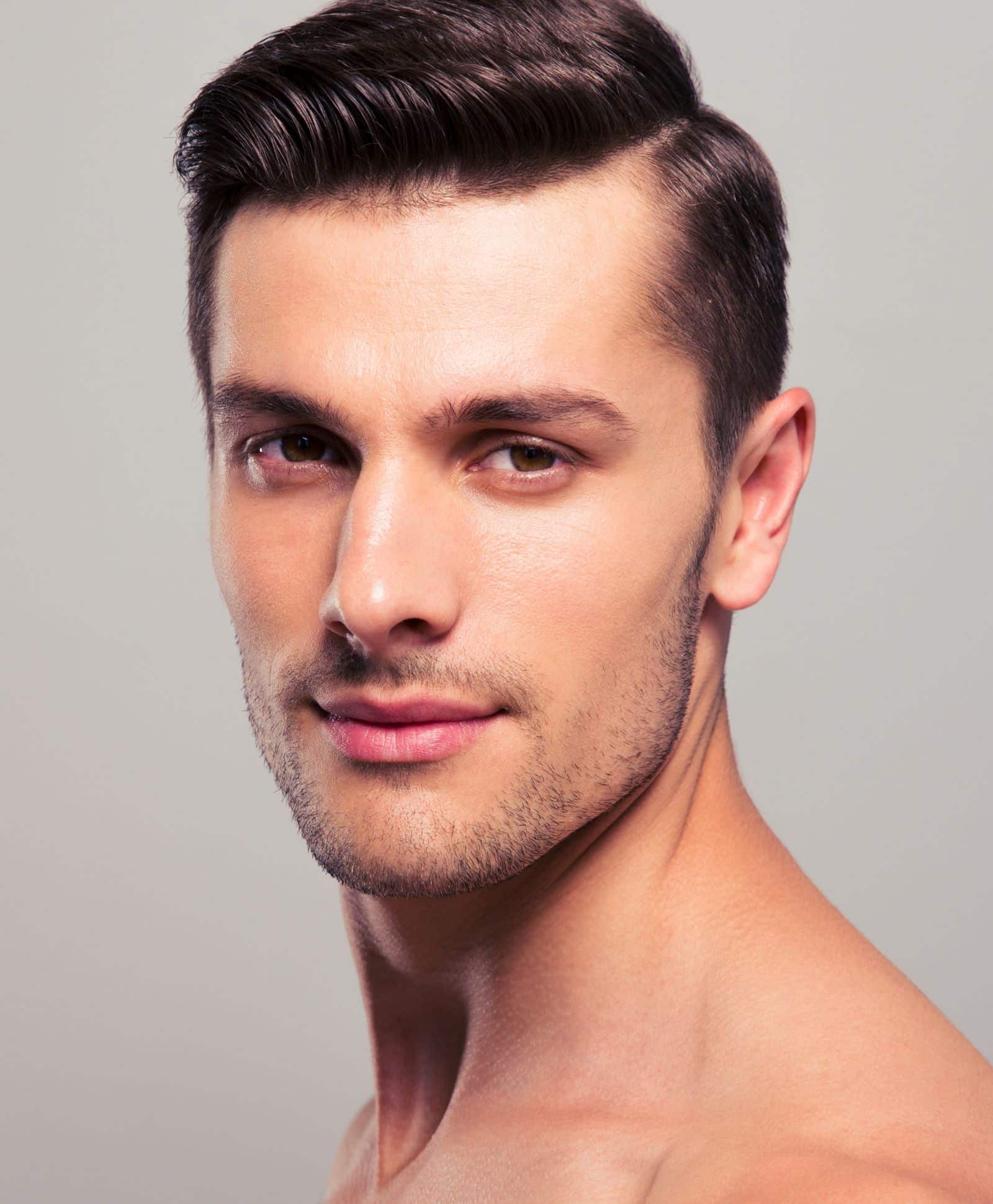 Male side view close up face