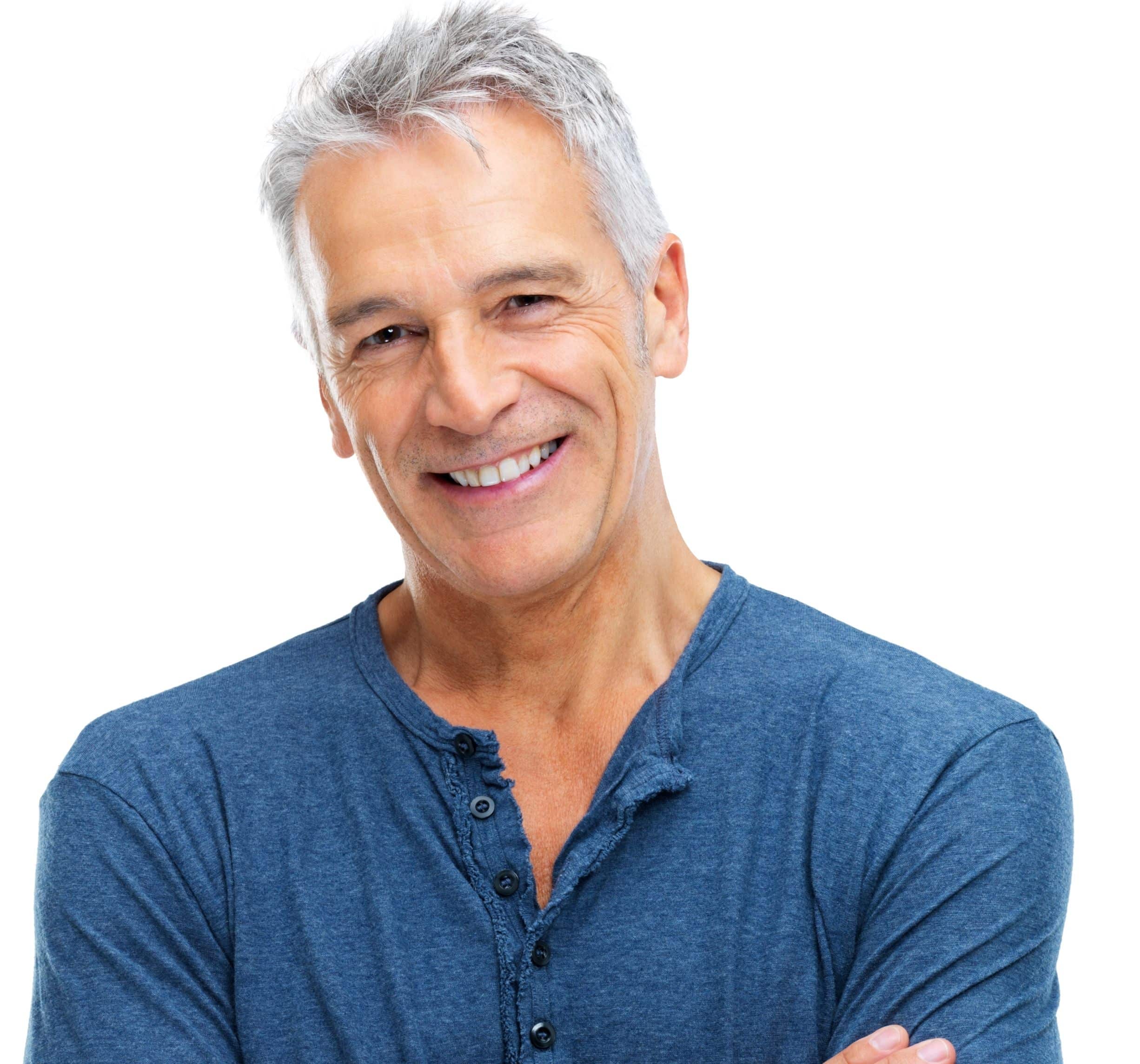 Mid age happy male with grey hair