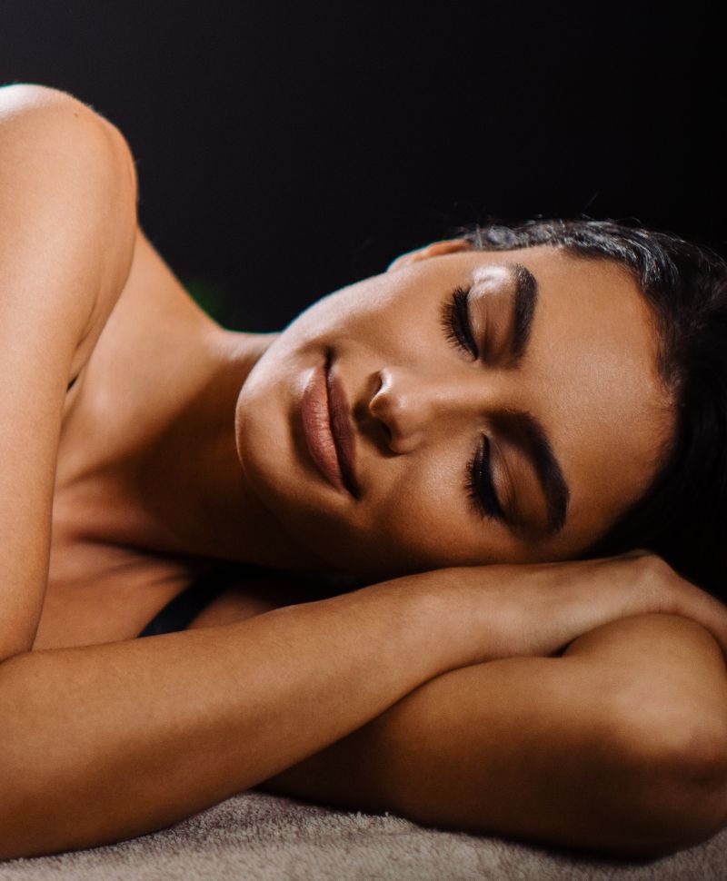 woman with eyes closed with a soft smile on her face